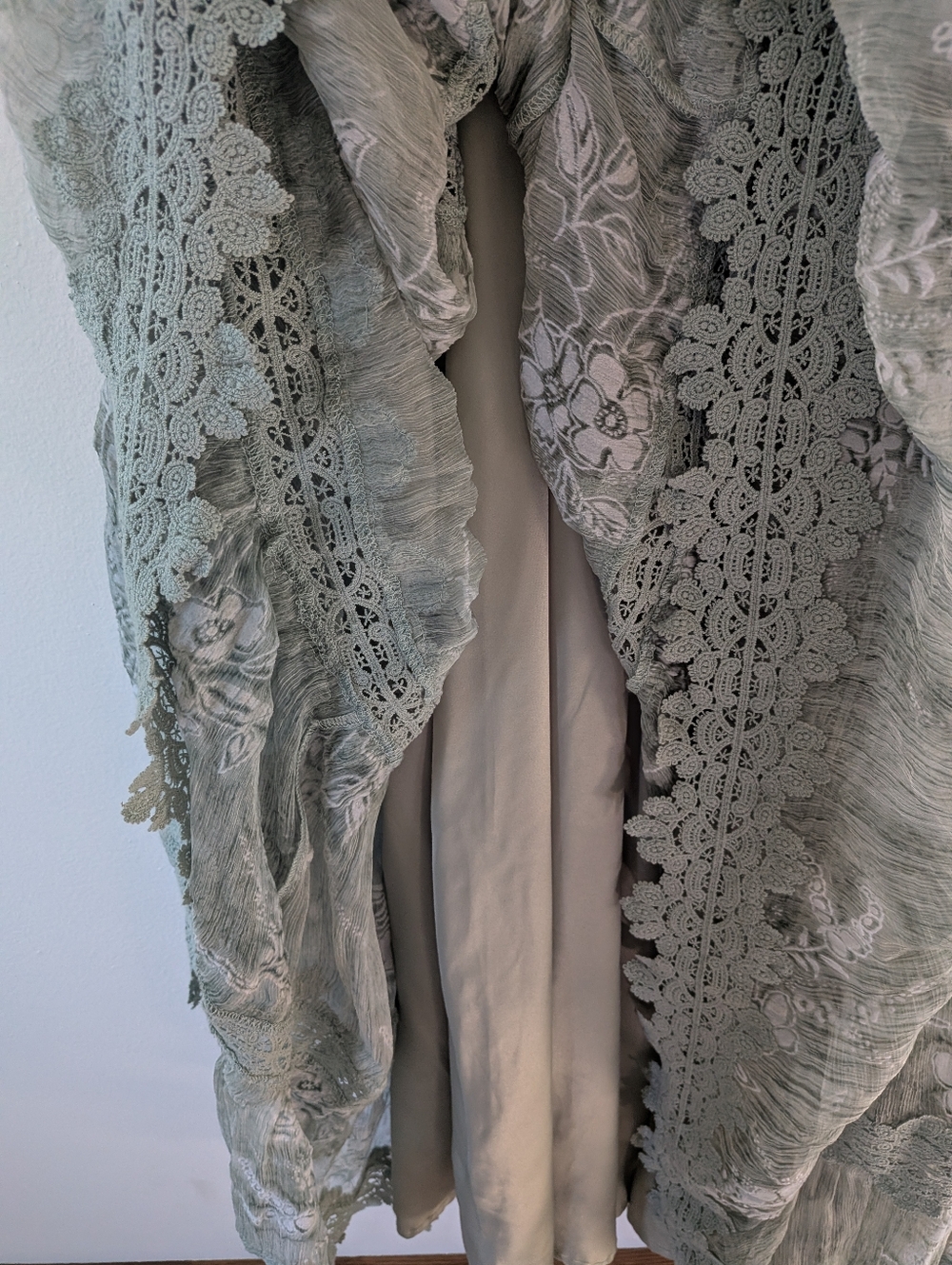 Anthropologie BHLDN Joni Silk Lace Maxi Dress Gown Green - Picture 11 of 11